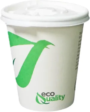 10 oz Compostable Paper Cups with White Flat Lids - Biodegradable Disposable White Paper Coffee Cups PLA Lined - Eco-friendly Hot and Cold Drinking Cups (100)