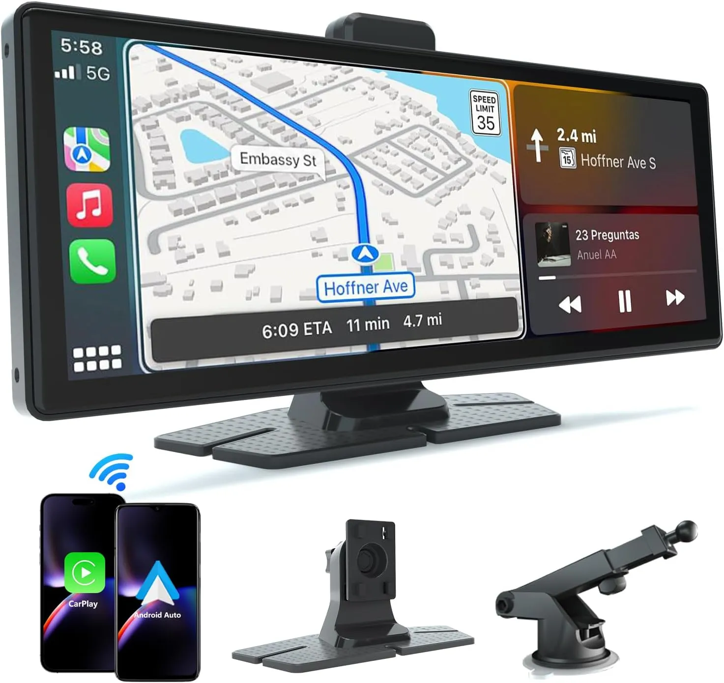 10.26" HD Carplay Screen for Car, Portable Wireless Apple Android Auto Carplay Stereo Car Audio Receivers with Voice Control, Backup Camera, Mirror Link, Bluetooth, GPS Navigation