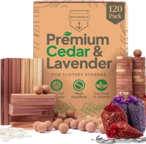 120 Variety Pack - Lavender and Cedar For Closets - Cedar Balls For Clothes Storage - Cedar Closet Protection Scent Bags - Natural Cedar Hanger Rings - Cedar Scented Balls Cedar Air Freshener For Clos