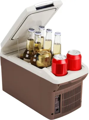 12V Car Refrigerator Cooler/Warmer 6 Quart (6L) 40℉~140℉,12 Volt DC &110V AC, Electric Car Fridge Portable Compact Camping Cooler,Thermoelectric 12V Small Fridge for Car,RV,Camping (Brown)