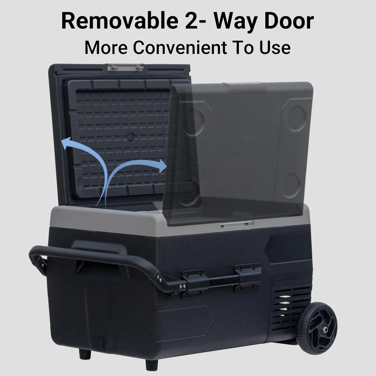 12Volt Car Refrigerator, 50L Portable Freezer/Fridge, DC 12V/24V Camping Cooler with wheels, -4℉~68℉, Basket, Compact Refrigerator for Outdoor, RV, Boat, Travel, Multi-directional Lid, Black