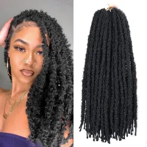 24 inch 6 Packs Distressed Butterfly Locs Crochet Hair, Soft Big Butterfly Distressed Locs Crochet Hair Synthetic Fluffy Soft Locs Crochet Braids Hair Extensions (Black)