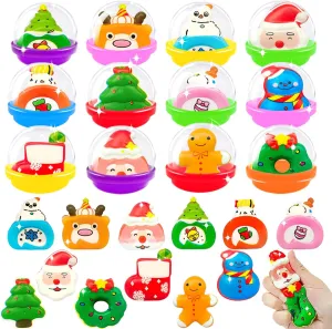 24 Sets Christmas Squishy Stress Toys,24 Slow Rising Relief Stress Foam Squishies with 24 Filler Containers for Xmas Stocking Goodie Bag Stuffers for Kids,Carnival Raffle Prize Gifts Party Favors