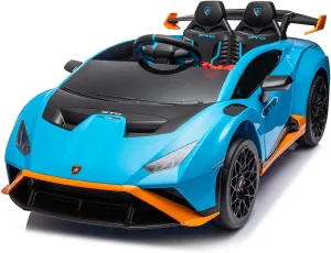 24V Kids Ride on Car, Compatible for Lamborghini Electric Car, 4 Wheels Sports Car Toys with LED Headlights, Remote Control & Hydraulic Doors,(Blue), Large, SUSC-HFTS-555