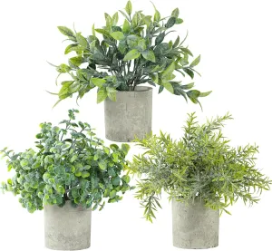 3 Pack Mini Potted Fake Plant, Artificial Plants Indoor, Artificial Frost-Hung,Eco-Friendly Gray Pot, No Need for Maintenance，Ideal Decor for Home and Office