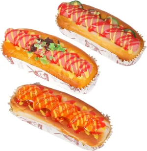 3 Pcs Simulation Artificial Hot Dog Bread Fake Realistic Food Bread Decoration Model Kitchen Photo Props