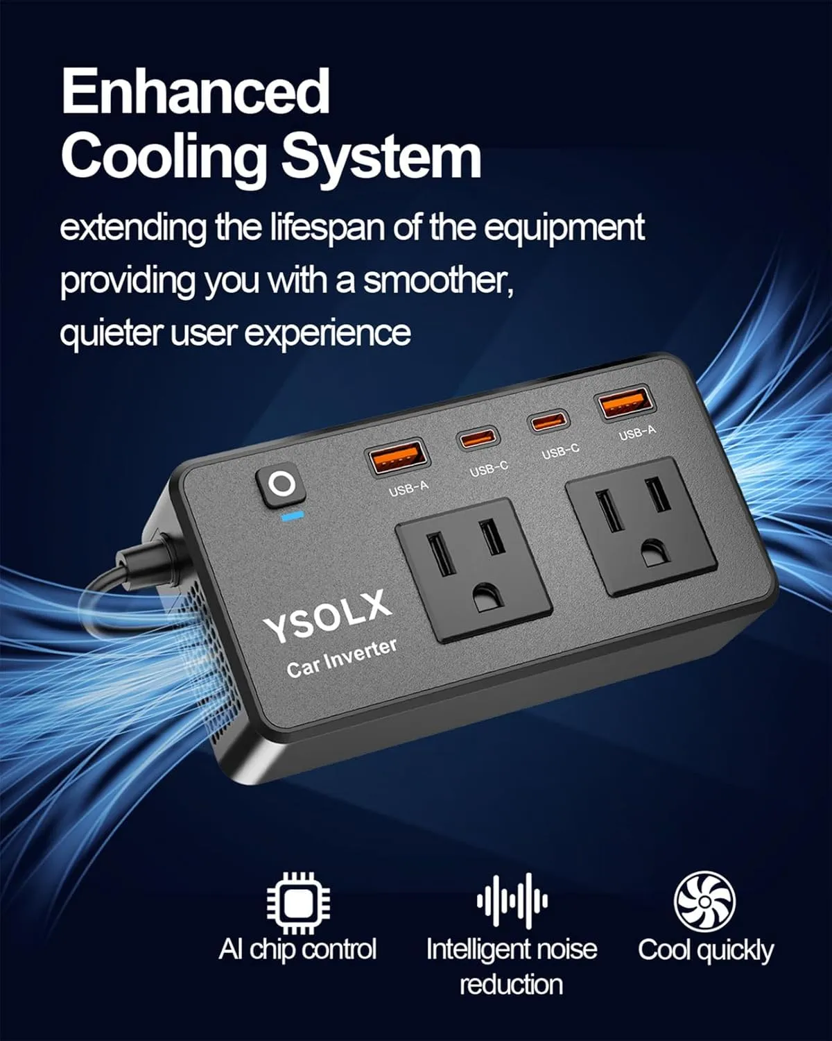 300W Car Power Inverter - YSOLX Dual DC 12V to 110V AC Car Outlet Adapter to Wall Plug, 24W Fast Charging USB-C&USB-A, Portable ​Charger Converter with for Laptops, Phones
