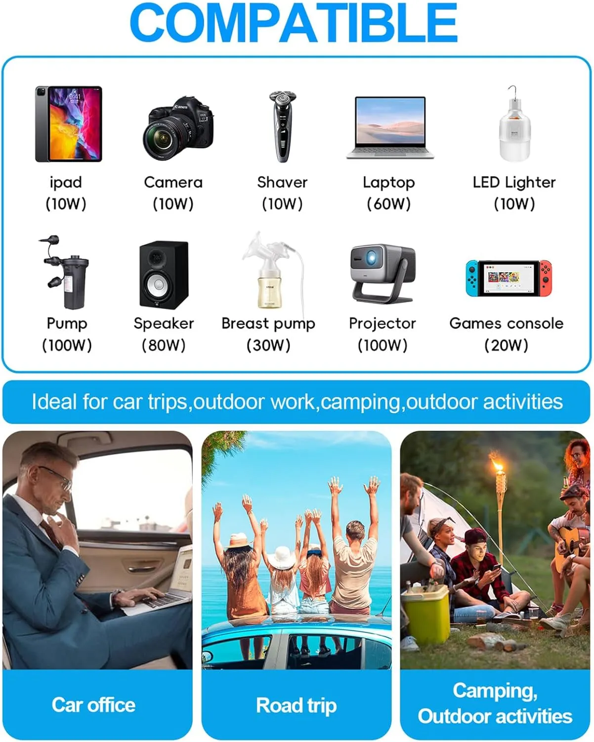 300W Car Power Inverter - YSOLX Dual DC 12V to 110V AC Car Outlet Adapter to Wall Plug, 24W Fast Charging USB-C&USB-A, Portable ​Charger Converter with for Laptops, Phones