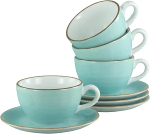 34041, Vintage Nature Aqua Series, 8-Piece Crockery Set for 4 People, Cappuccino Set Made of Porcelain, Dishwasher and Microwave Safe, Made in Europe