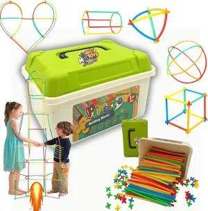 500 Pcs Fort Building Kit - 250 Sticks, 250 Connectors STEM Constructor - Creative Indoor Buildable Kit for Kids - Outdoor Toy for Ages 4-8 - DIY Interlocking Straw Set