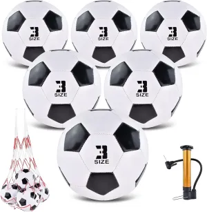 6 Pack Classic deflated Soccer Balls Size 3/4/5 with Pump and Mesh Bag for Indoor Outdoor Lawn Game Training Practice Bulk Sport Gift for Teens Adults