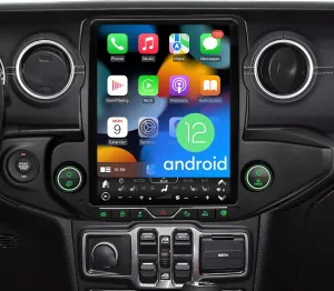 8 Cores 4 64G Radio Upgrade, Car Stereo for 2018-2023 Jeep Wrangler JL/Gladiator 2020-2022,12.1 inch Vertical Touchscreen Support Wireless CarPlay Android Auto GPS Bluetooth FM SWC
