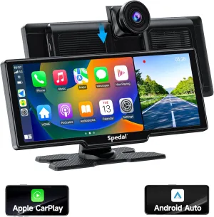 860 Portable CarPlay Screen with 4K Dash Cam Front and Rear- 9.3" Wireless Apple CarPlay ＆Android Auto Car Stereo, Bluetooth, GPS Navigation Head Unit,Car Stereo Receivers,1080p Backup Camera