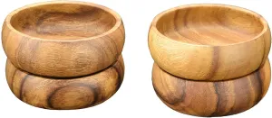 Acacia Wood Round Salad Bowl, 6" x 3", Set of 4, Small Salad Bowl