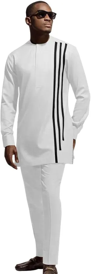 African Men‘s Party Suit Two Pieces Set Dashiki Shirt Pant Tracksuit Long Sleeve Outfit