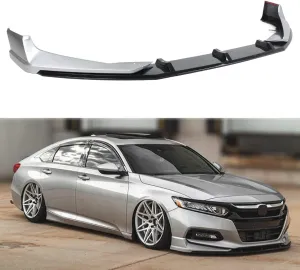 Akasaka Style JDM Painted Two-Toned Gloss Black Lunar Silver Metallic Front Bumper Lip Splitter Kit Compatible for 2018-2020 Honda Accord EX LX Touring Sport