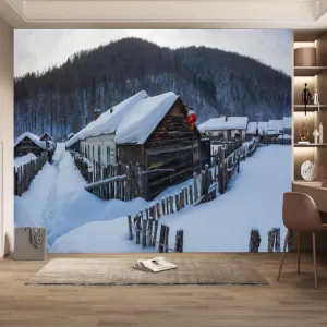 Alpine Forest Peel and Stick Wallpaper, Snow Cabin Mural,Removable Wall Paper Suitable for Living Room Tv Background Wall Room and Bedroom Home Decoration,169.3"" W x118.2 H