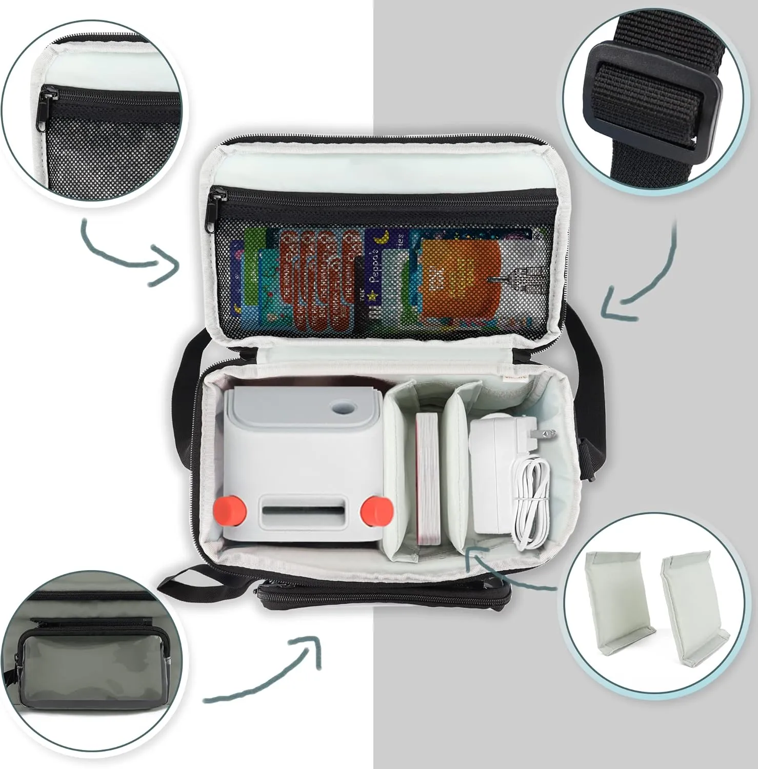Annmore Carrying Case for Tonies Box and Figures, Travel Bag compatible with Yoto Player and Cards, Car Seat Back Organizer for Toniebox and Characters, Gray