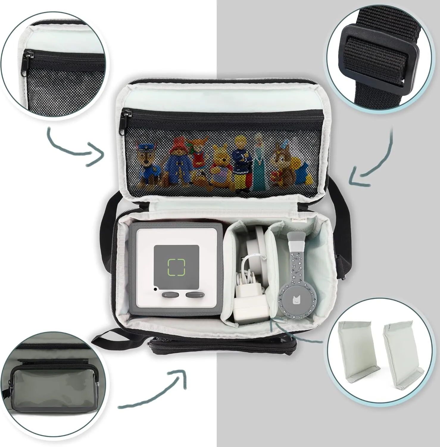 Annmore Carrying Case for Tonies Box and Figures, Travel Bag compatible with Yoto Player and Cards, Car Seat Back Organizer for Toniebox and Characters, Gray