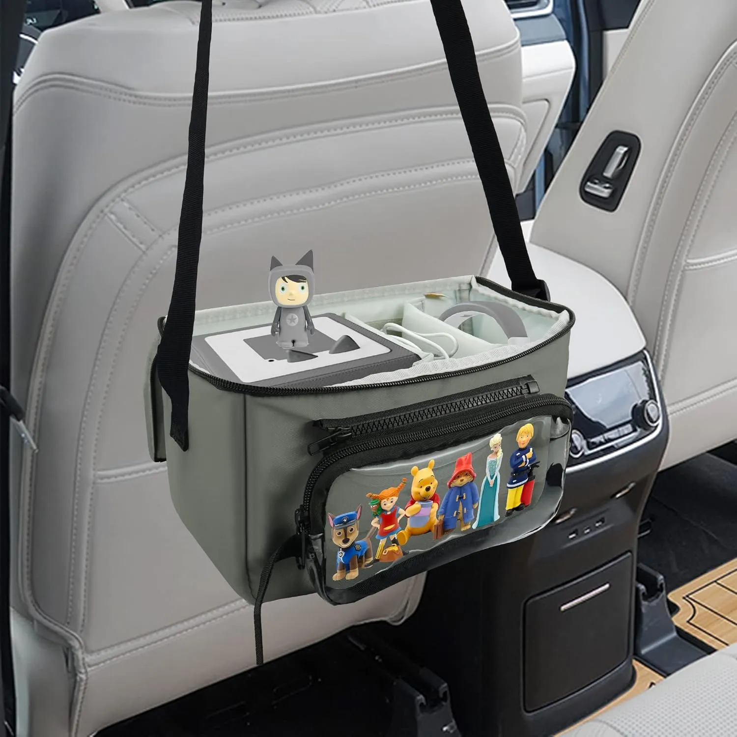Annmore Carrying Case for Tonies Box and Figures, Travel Bag compatible with Yoto Player and Cards, Car Seat Back Organizer for Toniebox and Characters, Gray