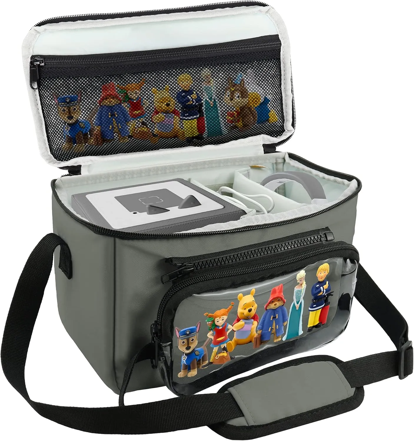 Annmore Carrying Case for Tonies Box and Figures, Travel Bag compatible with Yoto Player and Cards, Car Seat Back Organizer for Toniebox and Characters, Gray