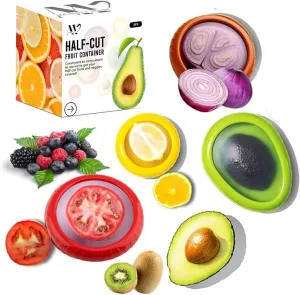 Anti-Oxidation Silicone Fruit and Vegetable Storage Saver and Holder | Fresh Pod, Set of 4 Reusable Fruit Storage Containers for fridge | Ideal for Avocado, Onion, Tomato, Apple, Fresh Stretch pods