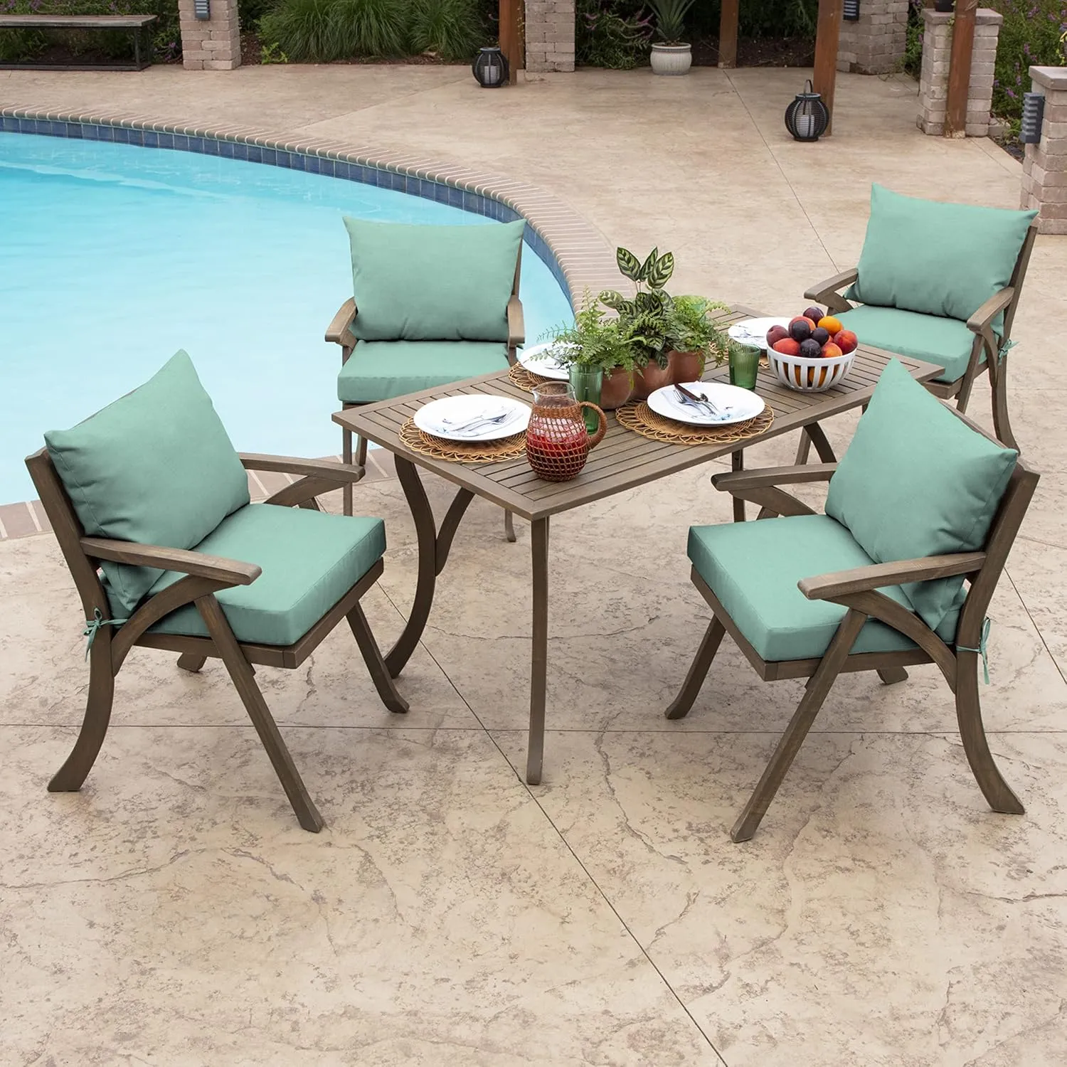 Arden Outdoor Dining Chair Cushion, 21 x 21, Rain-Proof, Fade Resistant 21 x 21, Aqua Leala