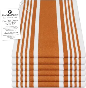 Aunti Em's Kitchen Designer Hand and Kitchen Dish Towels Woven from 100% Responsibly-Farmed, Thick, Luxurious Cotton, Oversized 20 x 30 inches, One Half Dozen, Copper Stripe
