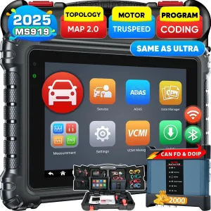 Autel MaxiSys MS919 Scanner, 2025 Same as MS Ultra Up of MS909 Ultra Lite, Color Topology 2.0, Intelligent Scan, Motor TruSpeed, ECU Programming Coding, 40  Service, 3K  Active Test, [$2000] 5in1 VCMI