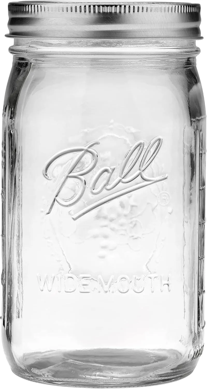 Ball Wide Mouth Glass Mason Jars with Lids and Bands, Used for Canning, Pickling, Juice, Jam, Jelly, Quart Size 32 Ounce (Pack of 8)