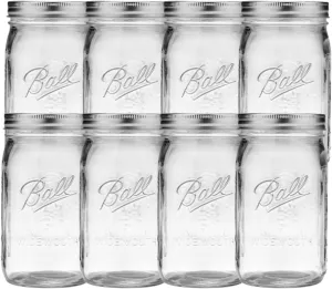 Ball Wide Mouth Glass Mason Jars with Lids and Bands, Used for Canning, Pickling, Juice, Jam, Jelly, Quart Size 32 Ounce (Pack of 8)