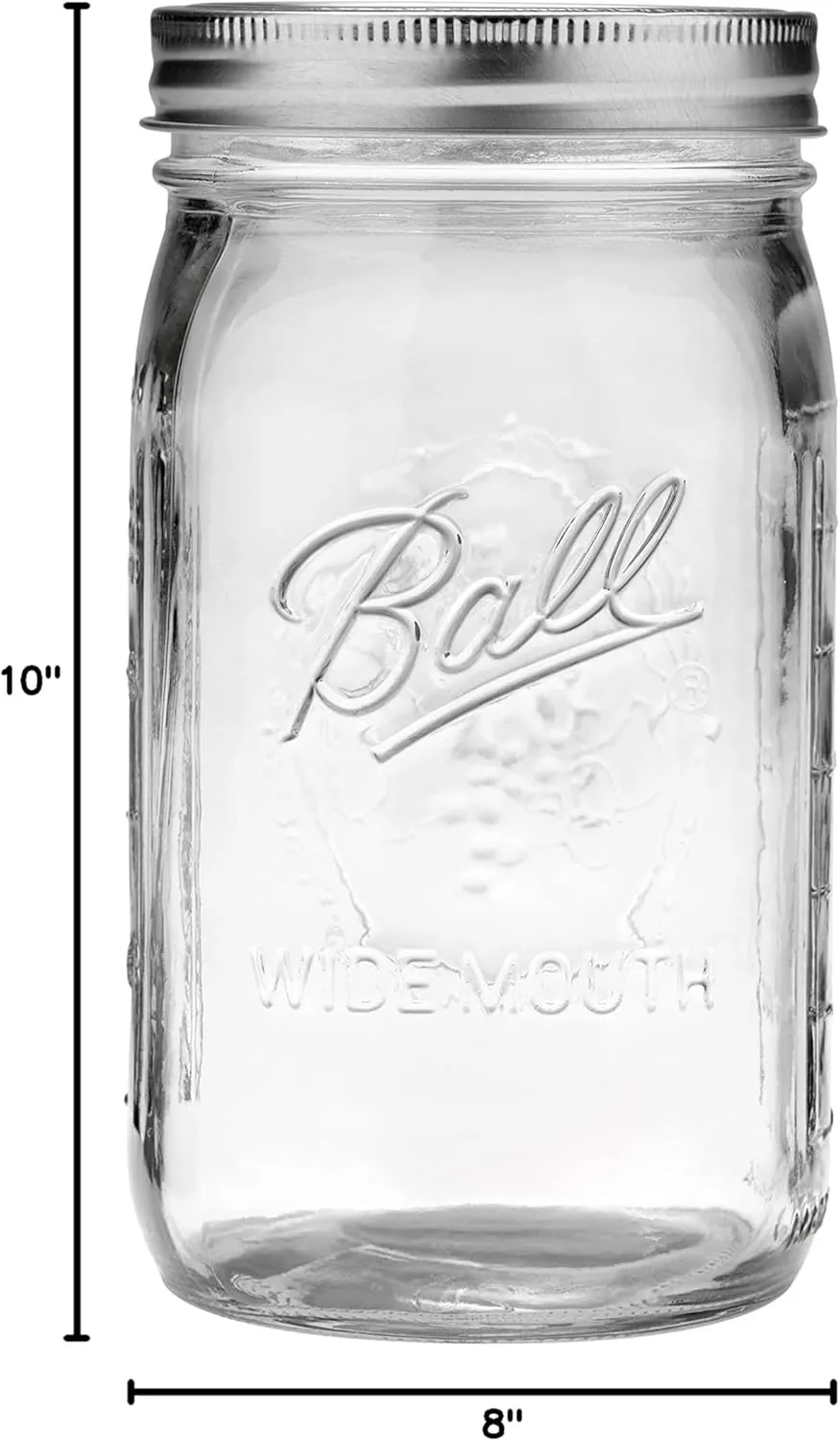 Ball Wide Mouth Glass Mason Jars with Lids and Bands, Used for Canning, Pickling, Juice, Jam, Jelly, Quart Size 32 Ounce (Pack of 8)