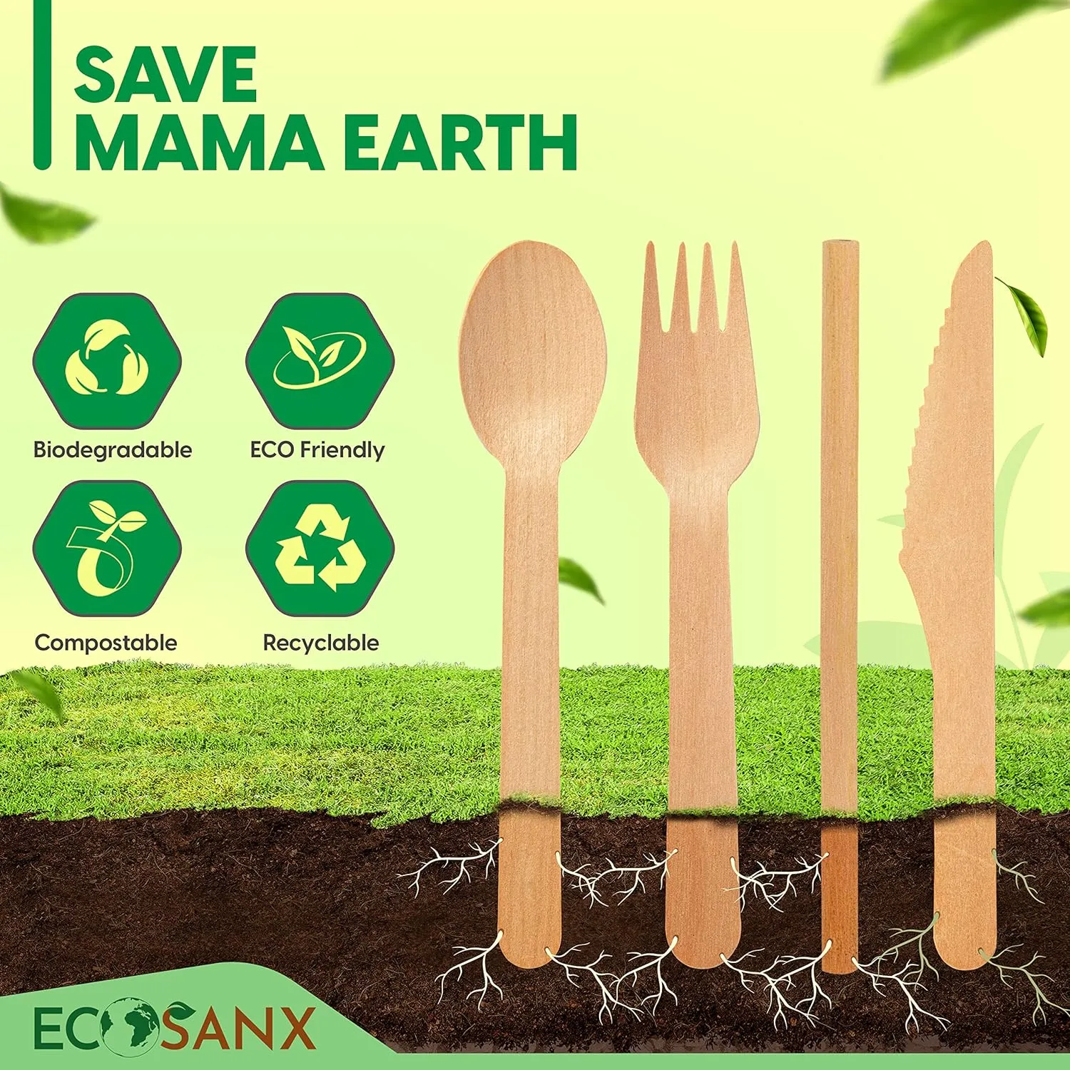 Bamboo Cutlery Set - Wooden Utensils for Eating - Disposable Wooden Cutlery set of 220 (80 Forks 70 Spoons 40 Knives 30 Straws) Bamboo Disposable Utensils - ECO Friendly Compostable Utensil for Party