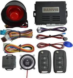 BANVIE Car Alarm System with Remote Start kit & Push to Engine Start Stop Button