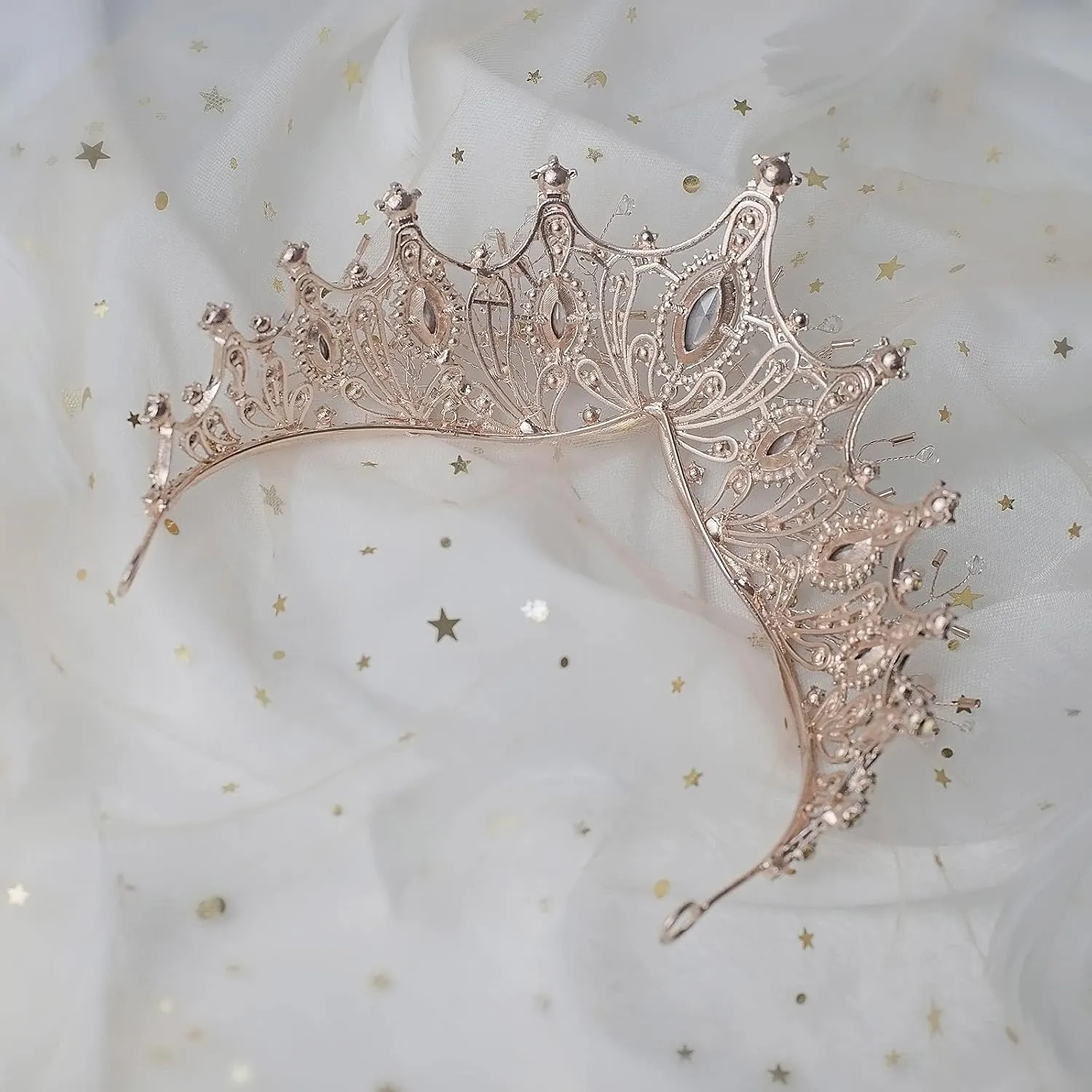 Baroque Queen Crown for Wedding Bride, Rose Gold Handmade Rhinestone Crystal Headband Tiaras and Crown for Women-Wedding Halloween Faire Costume Birthday Music Festival Hair Accessories-Yolmina
