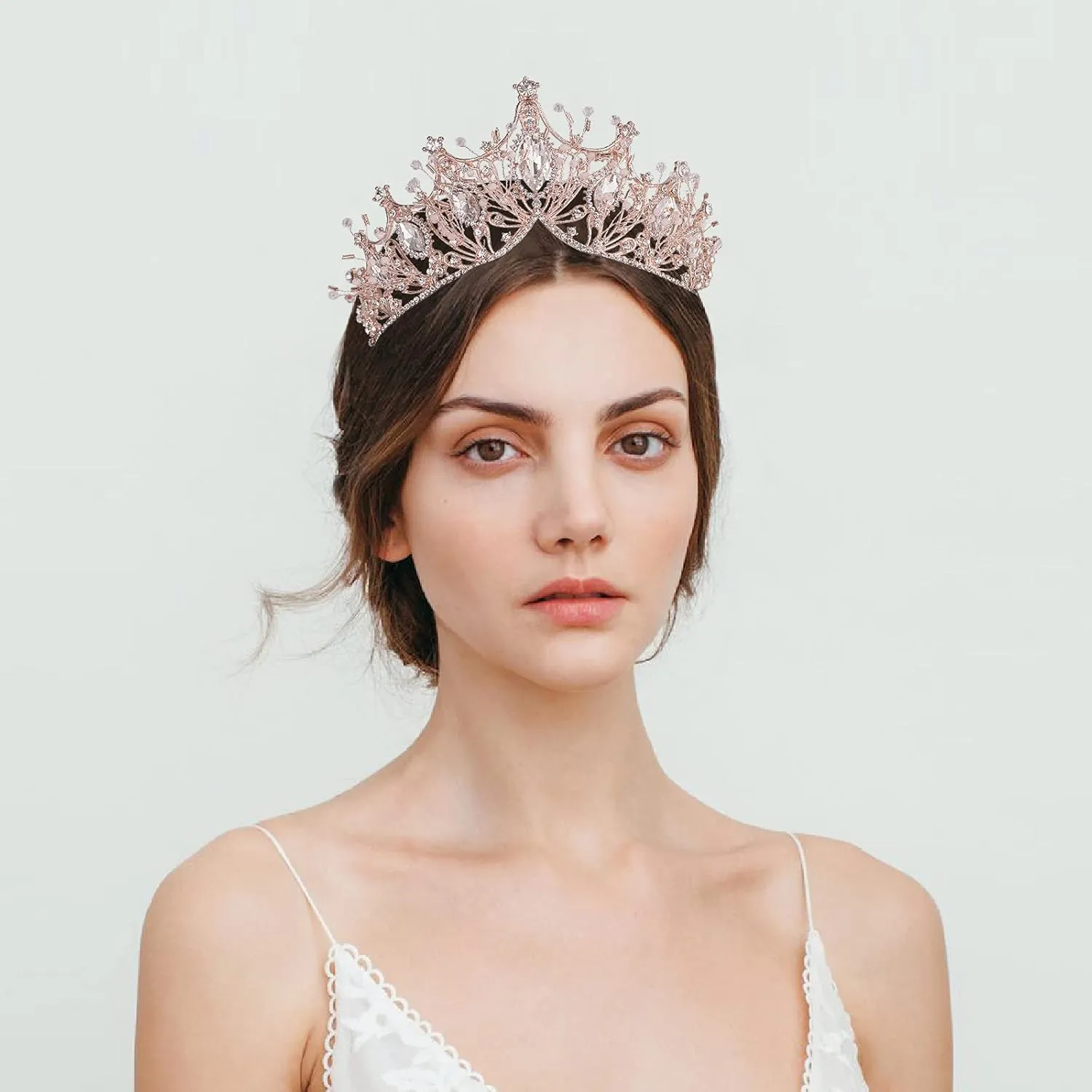 Baroque Queen Crown for Wedding Bride, Rose Gold Handmade Rhinestone Crystal Headband Tiaras and Crown for Women-Wedding Halloween Faire Costume Birthday Music Festival Hair Accessories-Yolmina