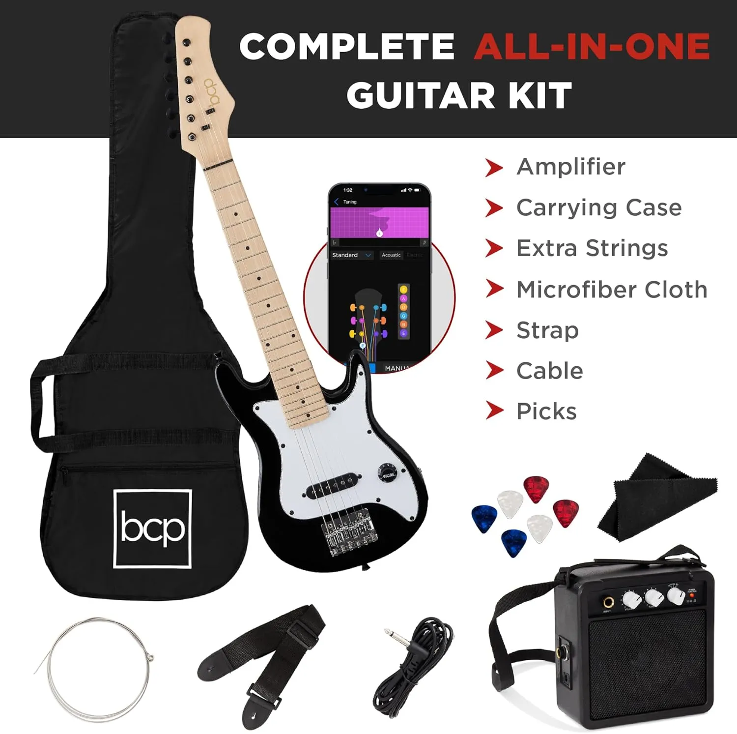 Best Choice Products 30in Beginners Electric Guitar Beginner Starter Kit w/ 5W Amplifier, Strap, Gig Bag, Strings, Picks - Black