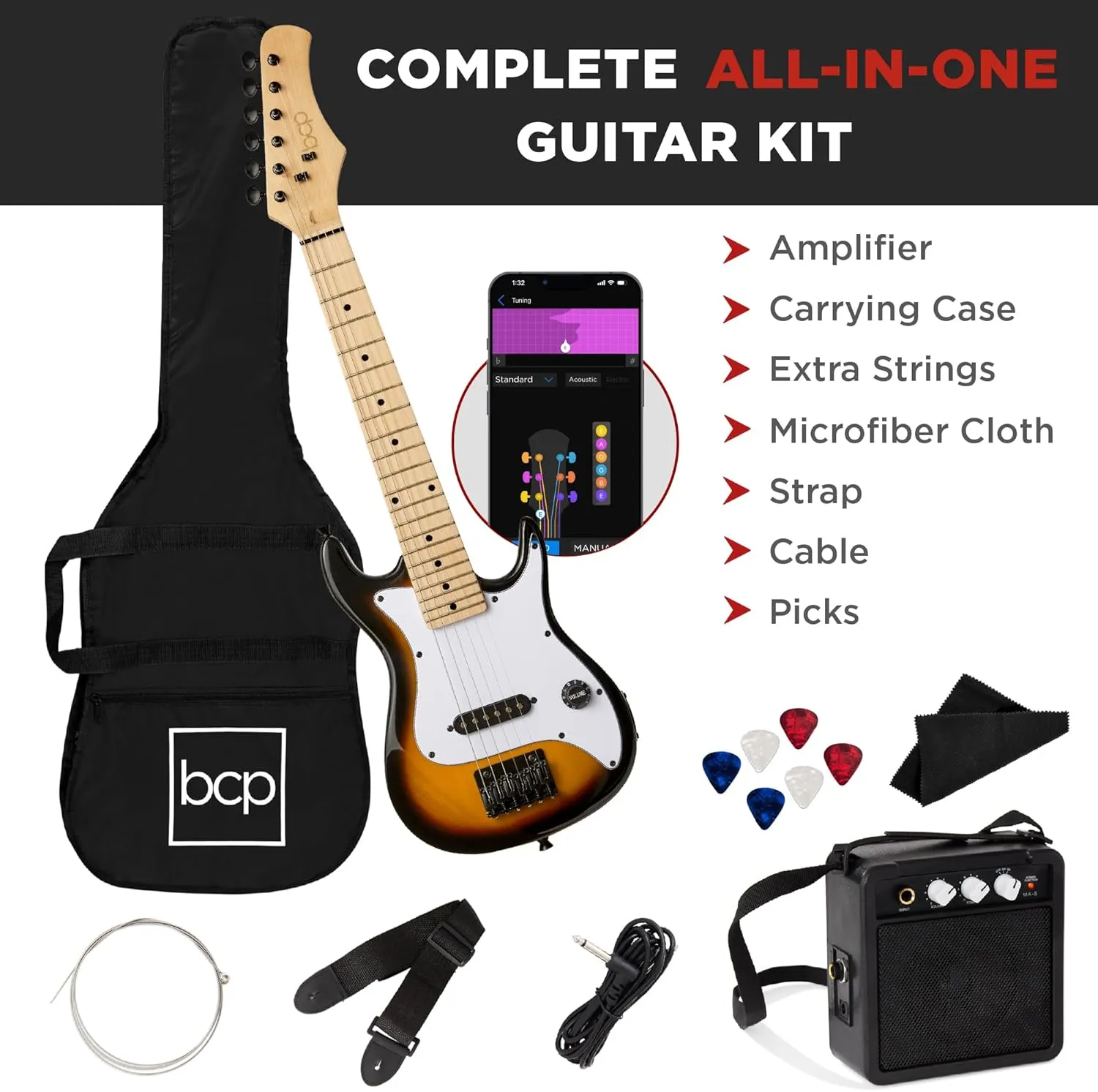Best Choice Products 30in Kids Electric Guitar Beginner Starter Kit w/ 5W Amplifier, Strap, Gig Bag, Strings, Picks - Sunburst
