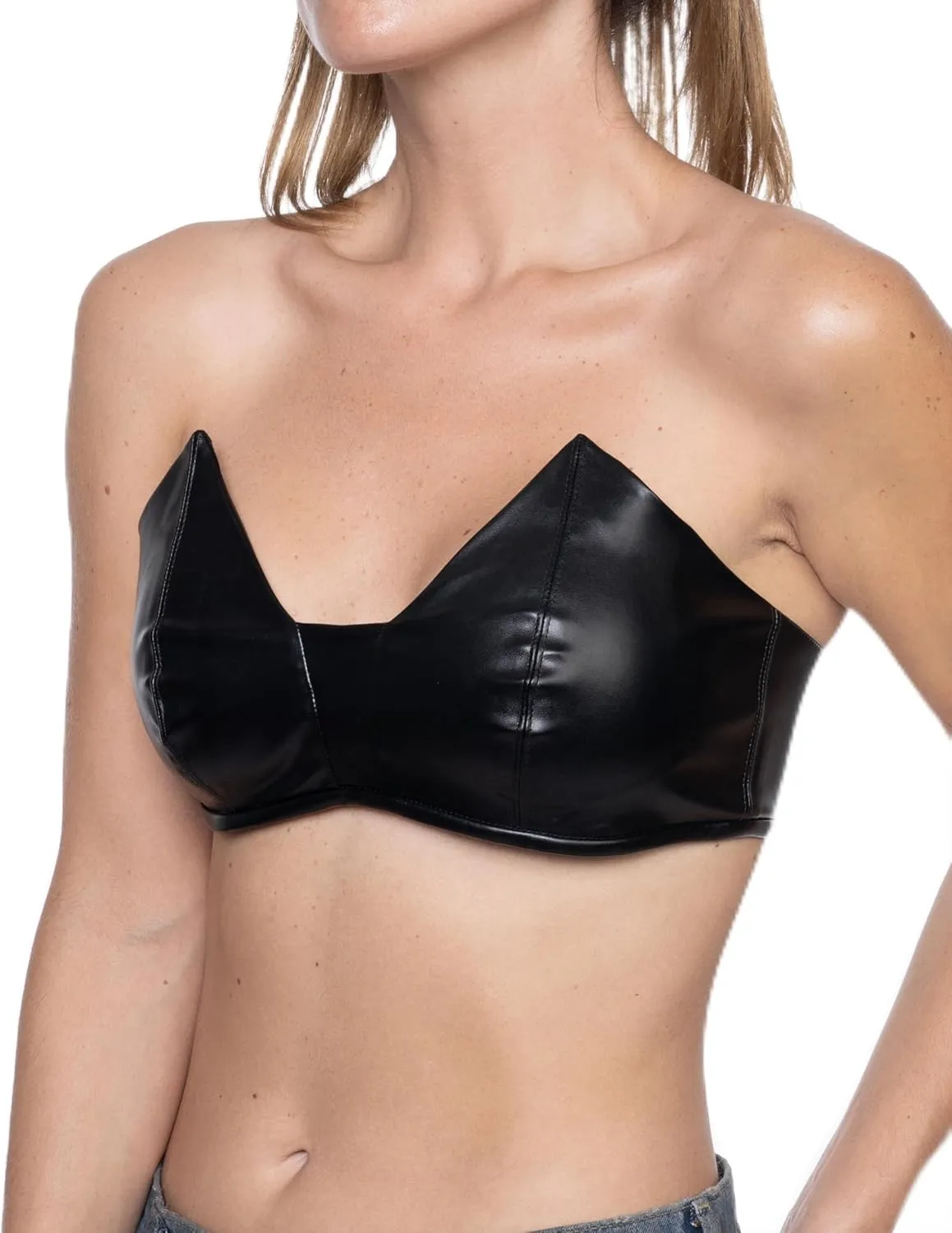 Black Corset Faux PU Leather Bustier Bra Tops, for Women, Sexy Lingerie Push Up Bra, Rave Outfit