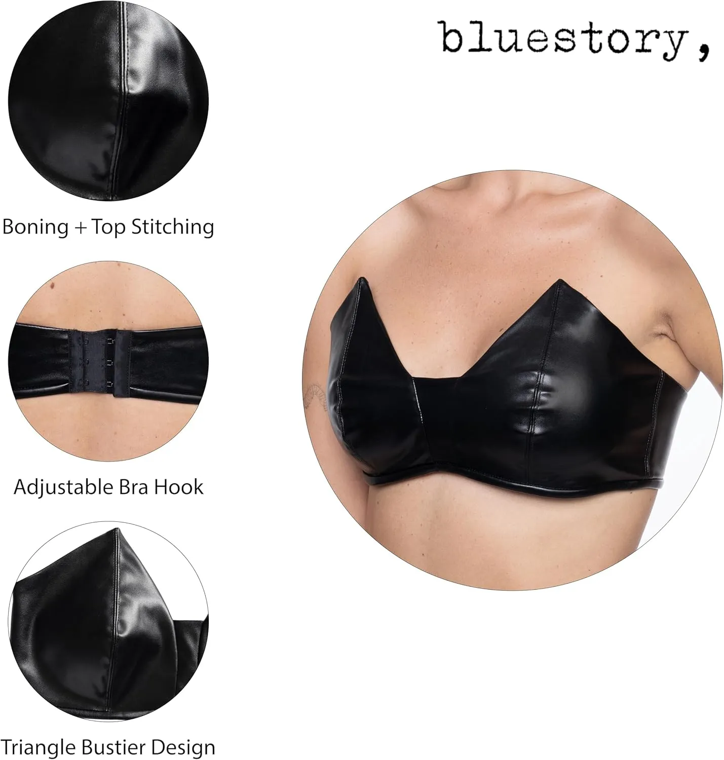 Black Corset Faux PU Leather Bustier Bra Tops, for Women, Sexy Lingerie Push Up Bra, Rave Outfit