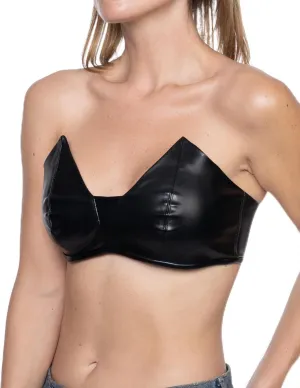 Black Corset Faux PU Leather Bustier Bra Tops, for Women, Sexy Lingerie Push Up Bra, Rave Outfit