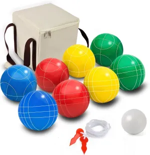 Bocce Ball Set, 100mm Bocce Ball Game Set Include 8 Resin Multicolor Bocce Balls,1 Pallino, Measuring Rope and Carrying Bag for Family Backyard Lawn Yard Beach Bocci Games