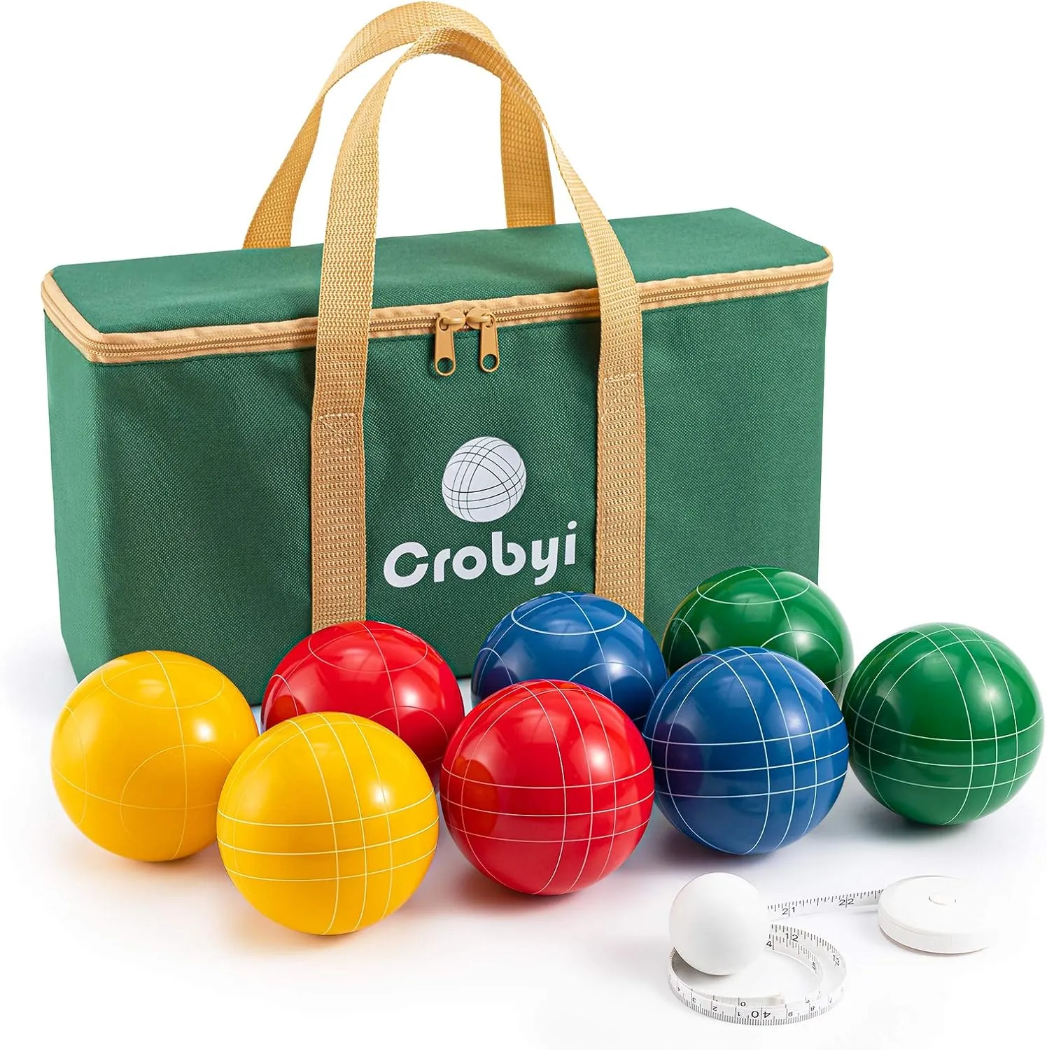 Bocce Balls Set, 90mm Regulation Size and Weight, Durable Beach/Yard/Lawn Game for Kids, Adults and Family. Including 8 Bocce Balls, Pallino, Measuring Rope and Carrying Bag.