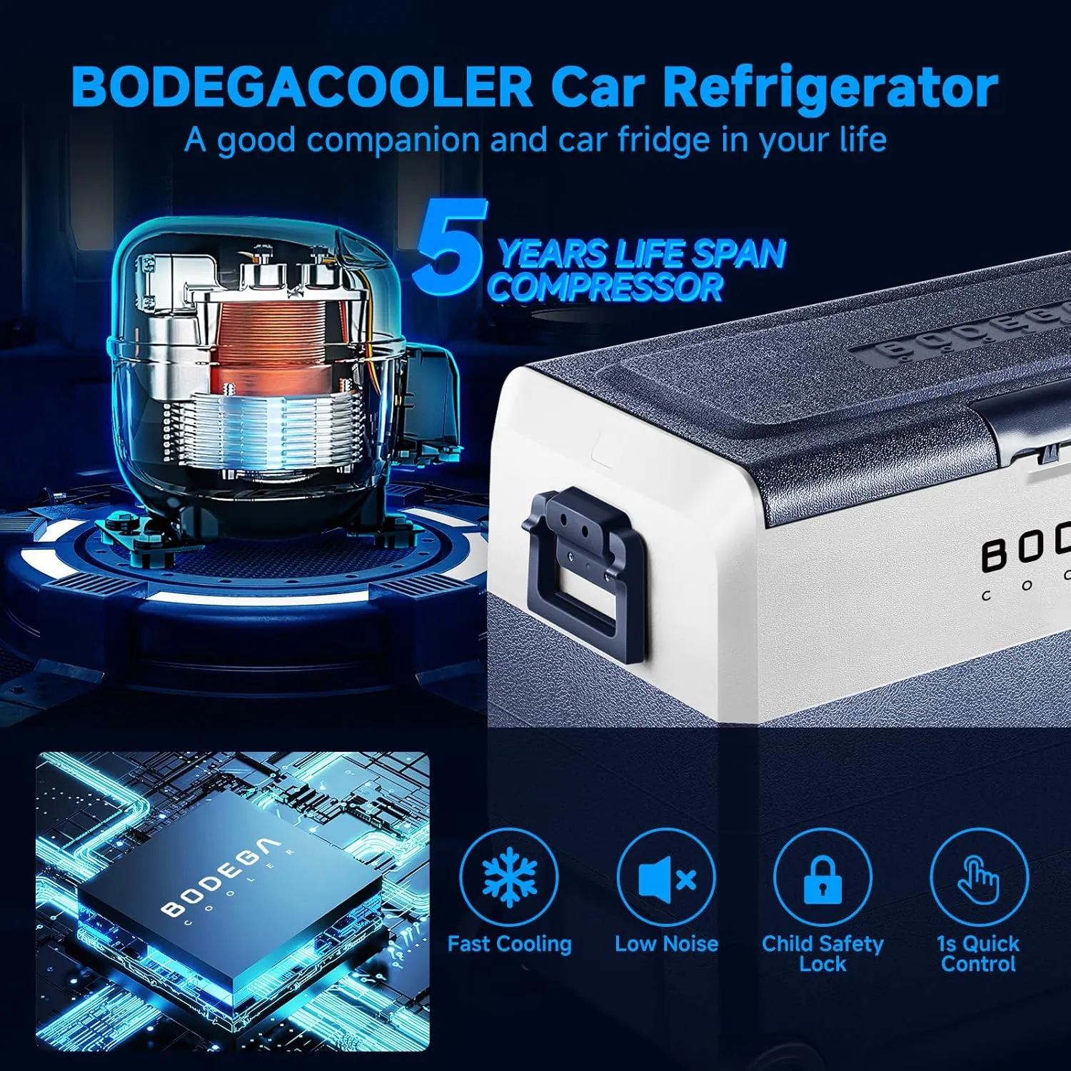 BODEGACOOLER 12 Volt Car Refrigerator,64 Quart Portable Fridge Cooler APP Control,-4℉-68℉ 60L Dual Zone Car Freezer Cooler, 12/24V DC and 100-240V AC for Camping,Travel,RV,Boat,Van,Road Trip