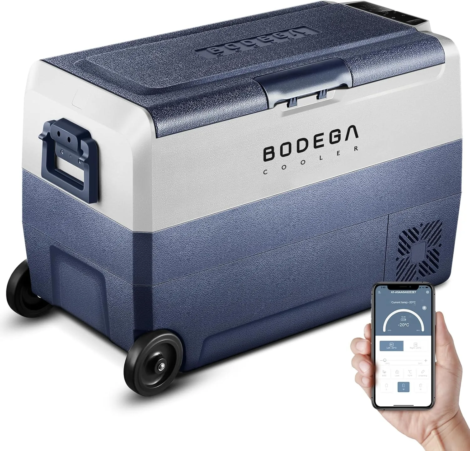 BODEGACOOLER 12 Volt Car Refrigerator,64 Quart Portable Fridge Cooler APP Control,-4℉-68℉ 60L Dual Zone Car Freezer Cooler, 12/24V DC and 100-240V AC for Camping,Travel,RV,Boat,Van,Road Trip