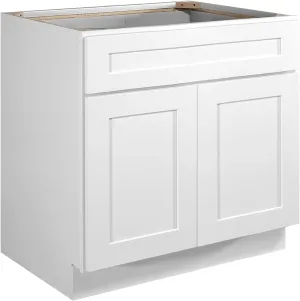 Brookings Shaker Unassembled Sink Base Kitchen Cabinet SB33, 33 W x 24 D x 34.5 H, Painted White with Sherwin Williams, Solid Wood – Design House, 561480