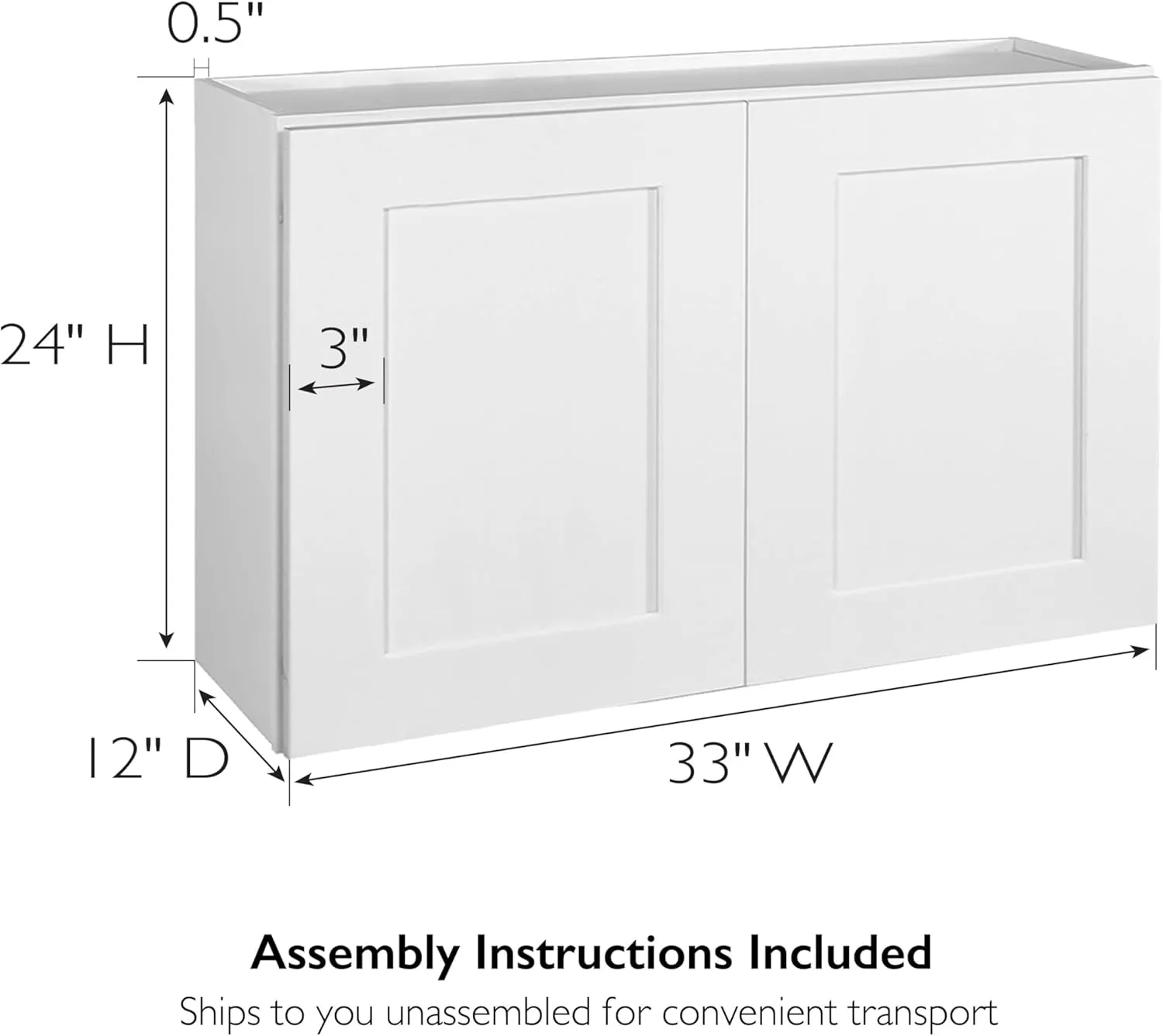 Brookings Shaker Unassembled Wall Kitchen Cabinet W3324, 33 W x 12 D x 24 H, Painted White with Sherwin Williams®, Solid Wood – Design House, 561605