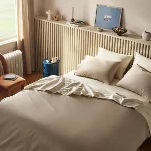 Brooklinen Luxury Sateen 4 Piece Queen Size Sheets Set in Pebble - 100% Cotton Sateen Sheets - 1 Fitted Sheet, 1 Flat Sheet, 2 Pillowcases