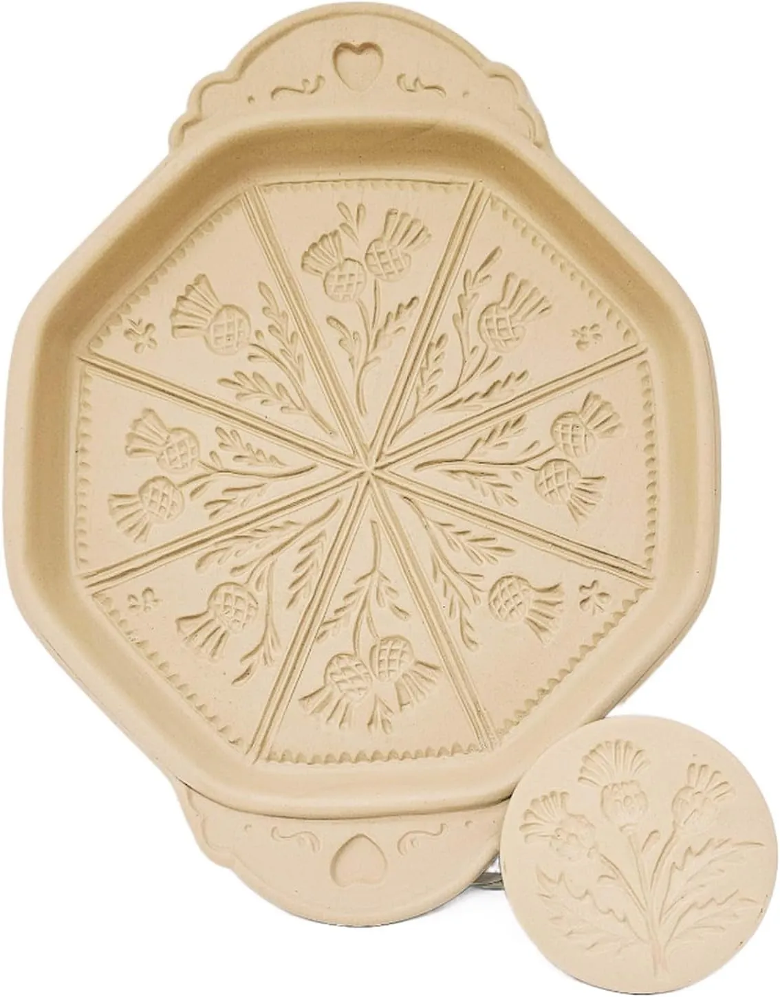 Brown Bag Scotland Ceramic Set of 2 Thistle Shortbread Pan and Cookie Stamp Scottish Kitchen Tools Backing Supplies Birthday Present Housewarming Gift