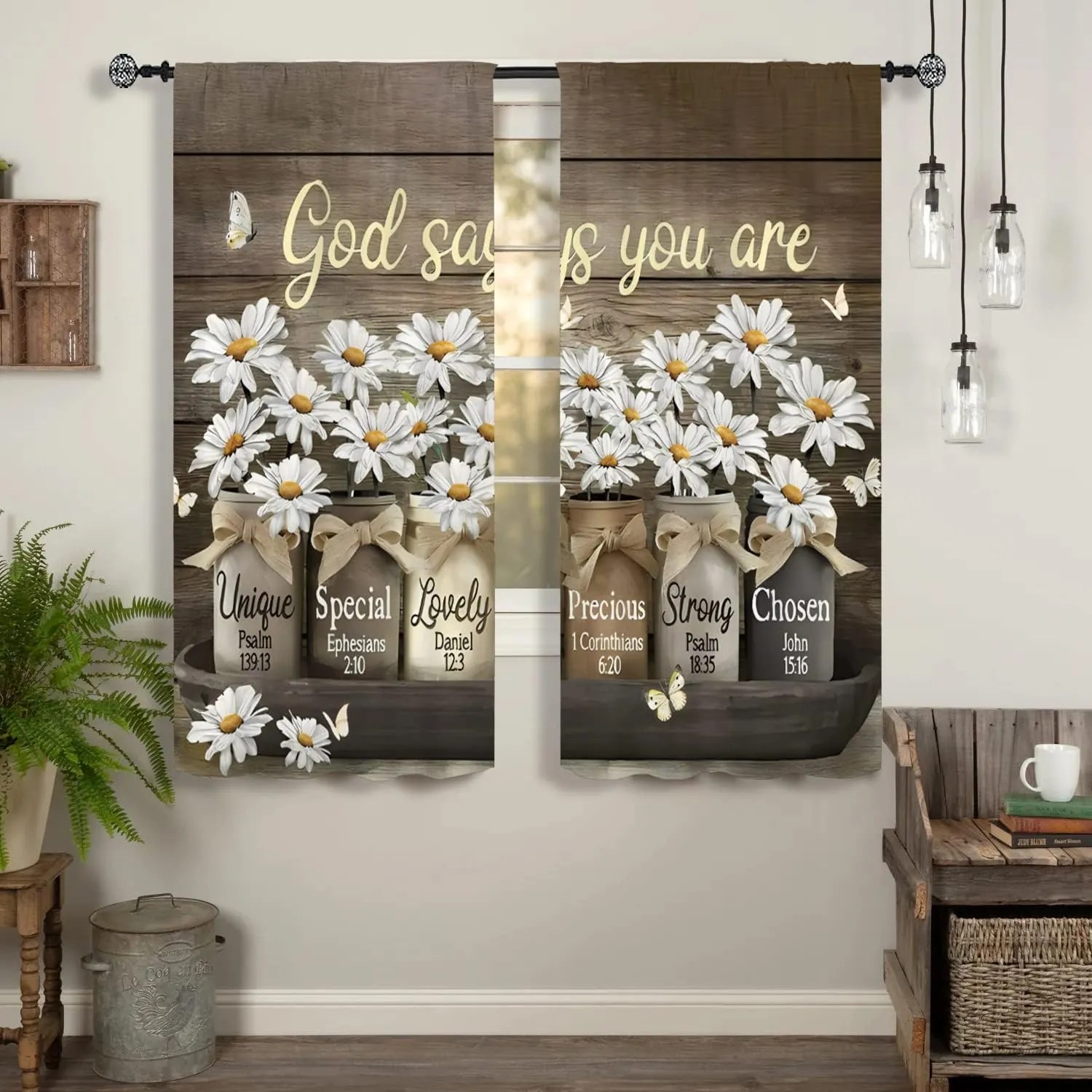 Brown Daisy Vintage Country Kitchen Curtains 27.5W X 39L Inch 2 Panels Rod Pocket Rustic Farmhouse Floral Inspirational Small Short Cafe Tier Curtains Cottage Style Window Drapes Treatment